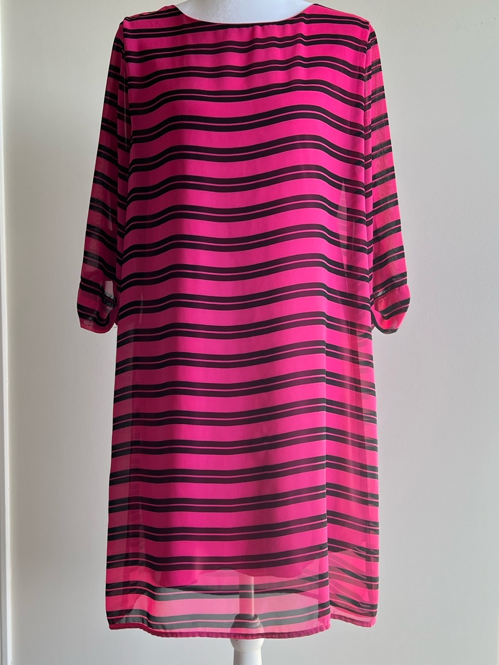 Everly Pink & Black Striped Chiffon Dress — Size L